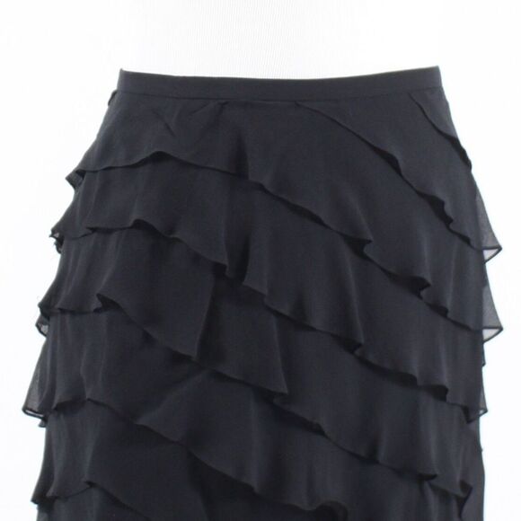 Black sheer silk TERI JON Rickie diagonal skirt 2 - Picture 4 of 8